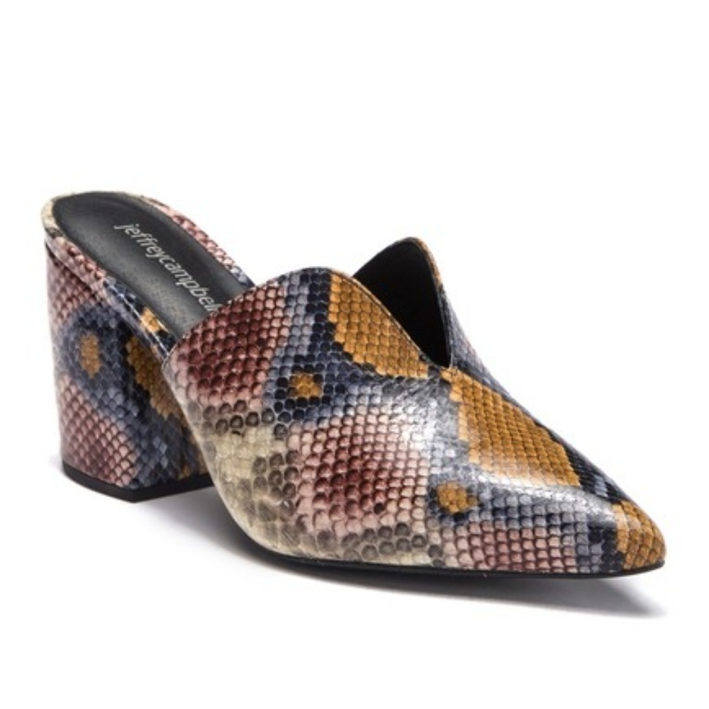 Jeffrey Campbell cellar snake embossed mule